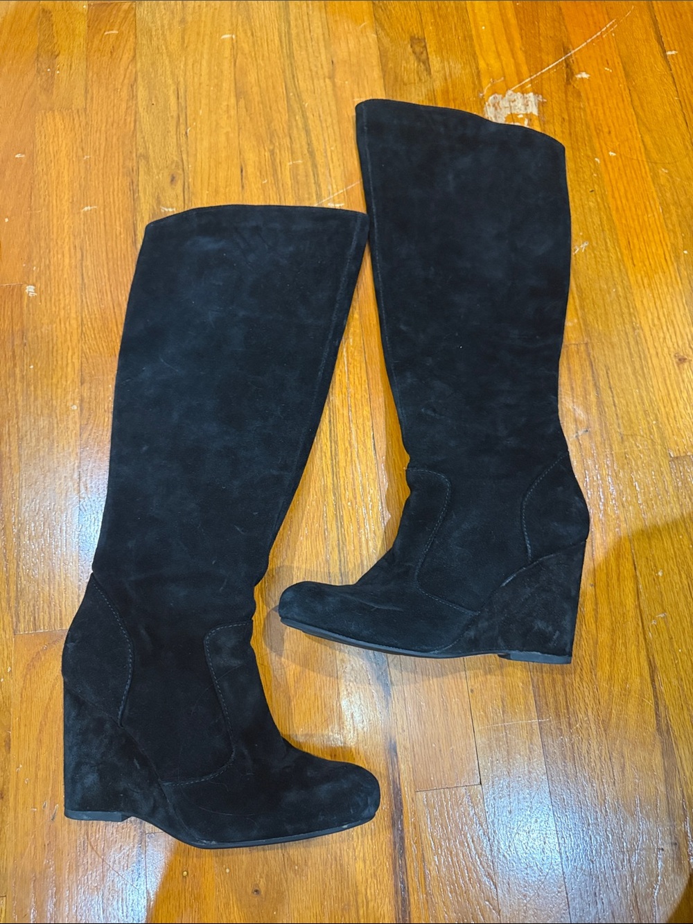 Born Black Suede Wedge Knee-High Boots